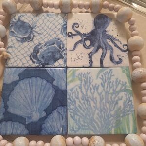 Ceramic Decopauged Coastal Themed Coasters